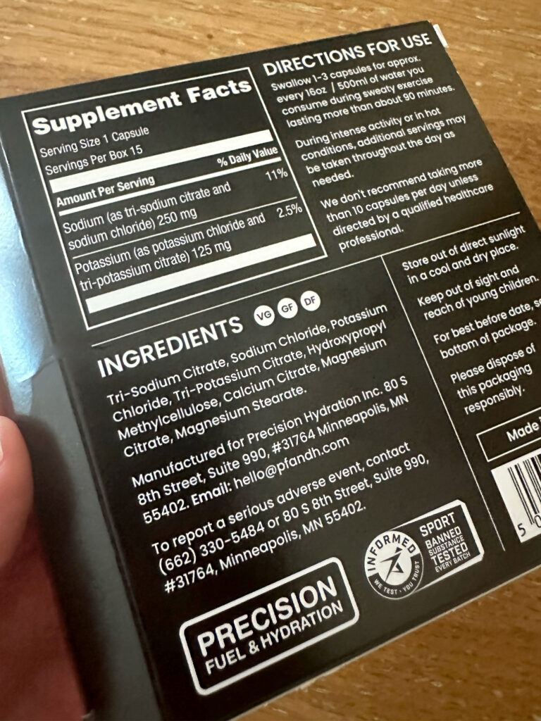 Precision Hydration Electrolyte Capsules - instructions and ingredients
